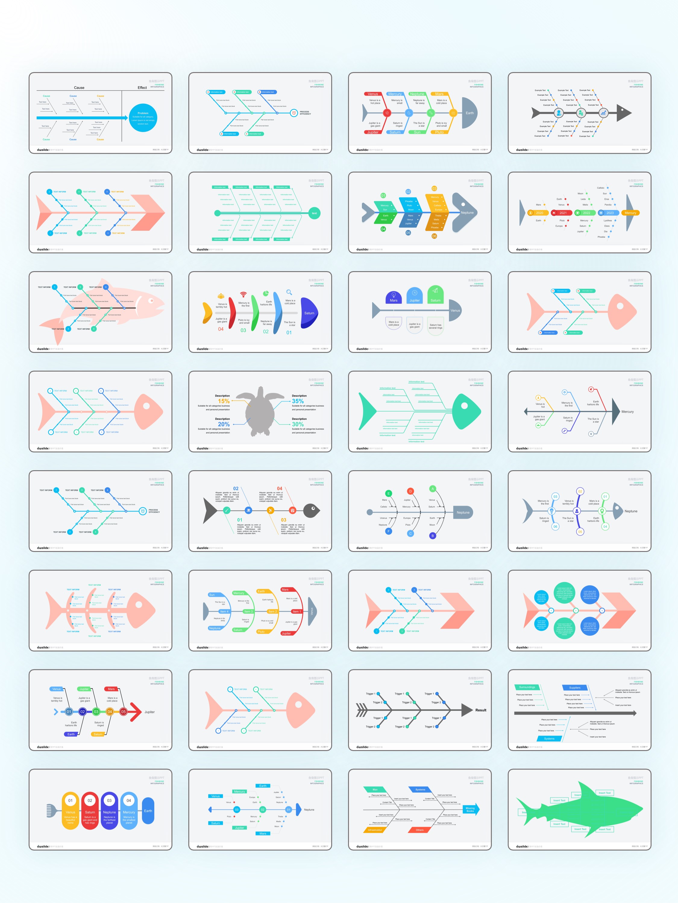 170张鱼骨信息图示PPT模板版式[2303007]