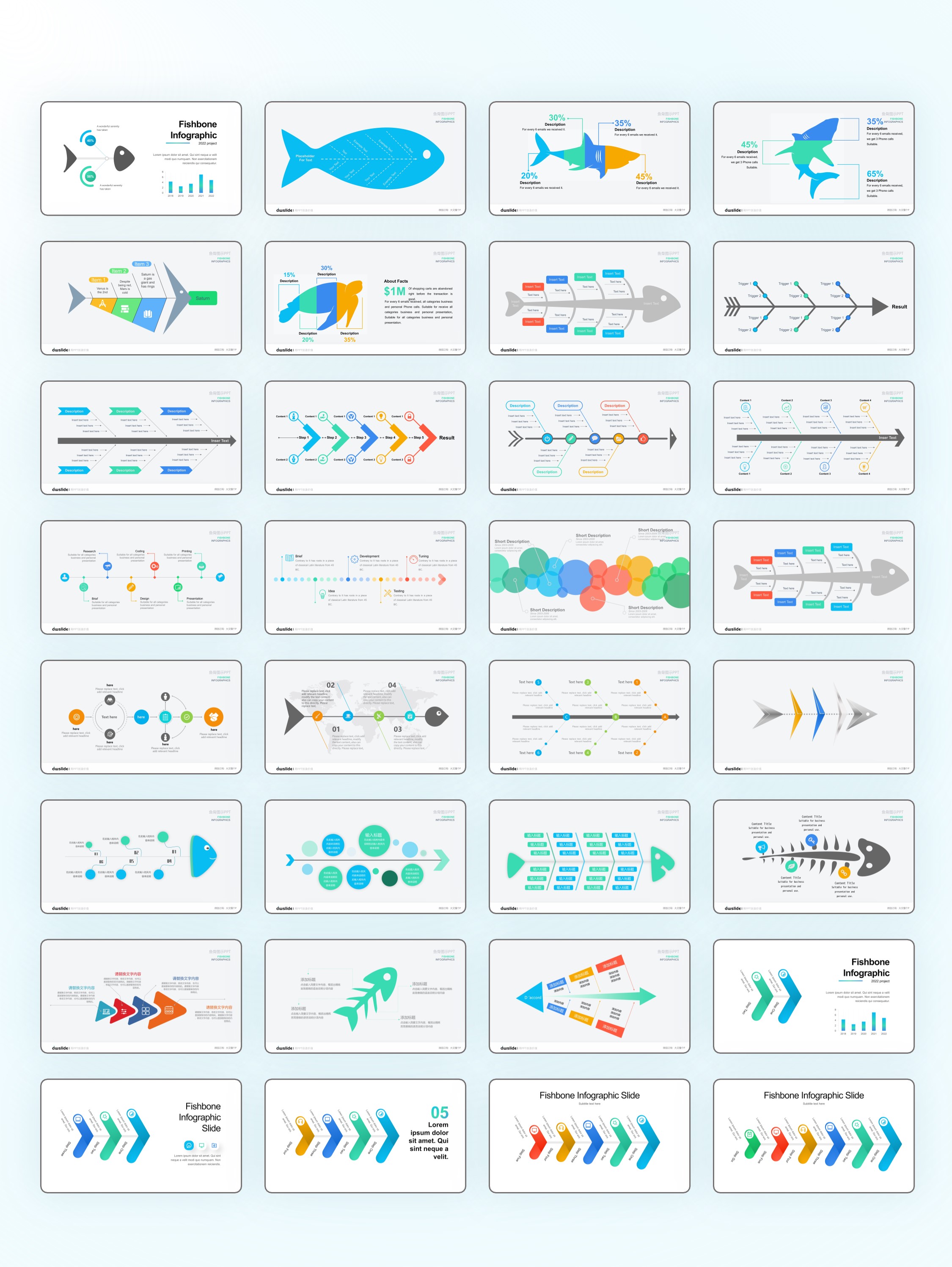 170张鱼骨信息图示PPT模板版式[2303007]