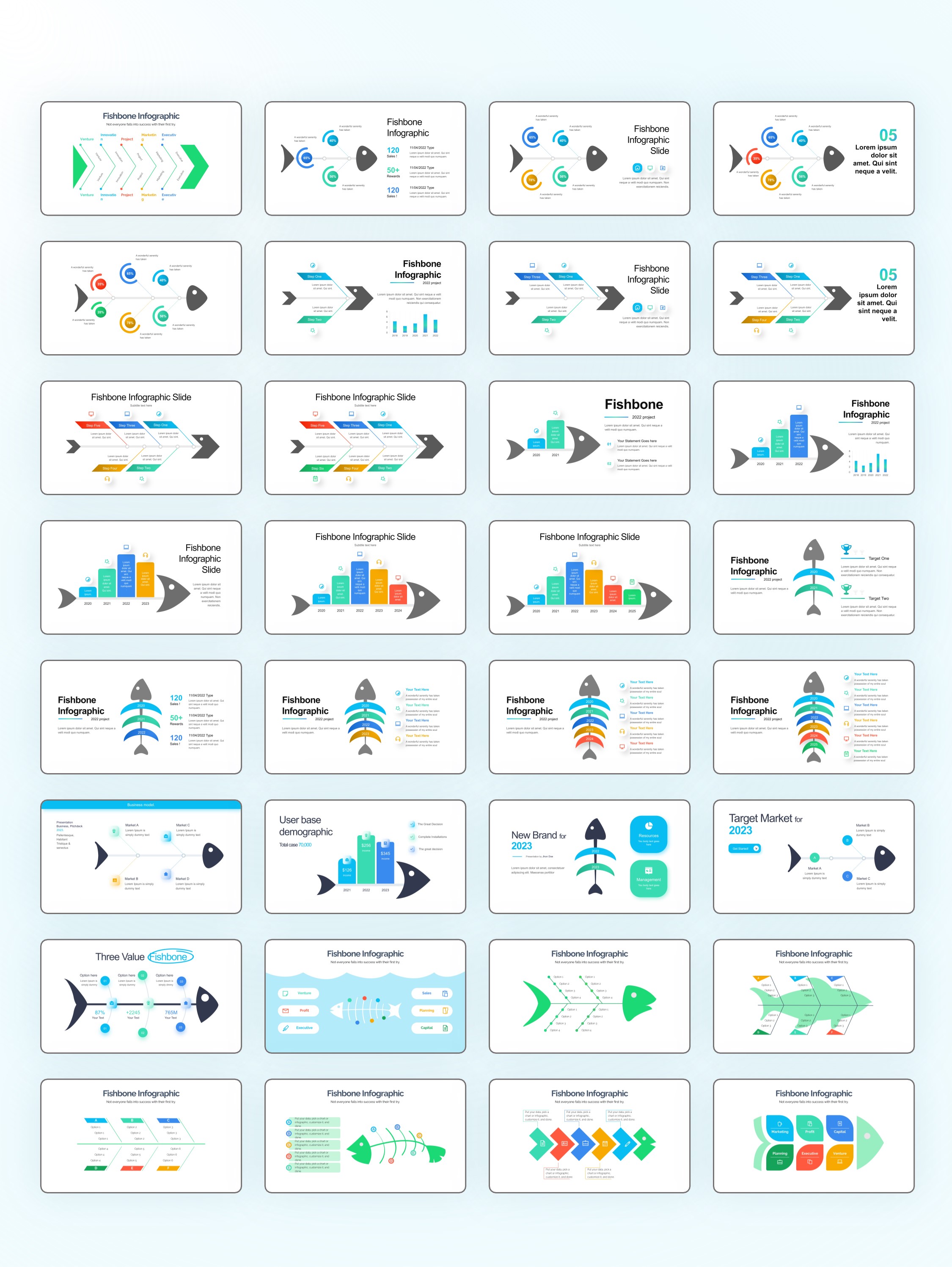 170张鱼骨信息图示PPT模板版式[2303007]