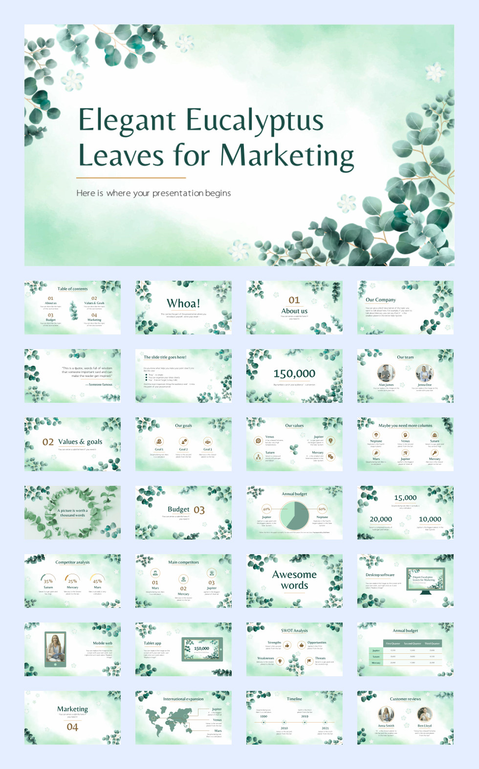 绿叶文艺！27套绿叶文艺风PPT模板合集[S74]