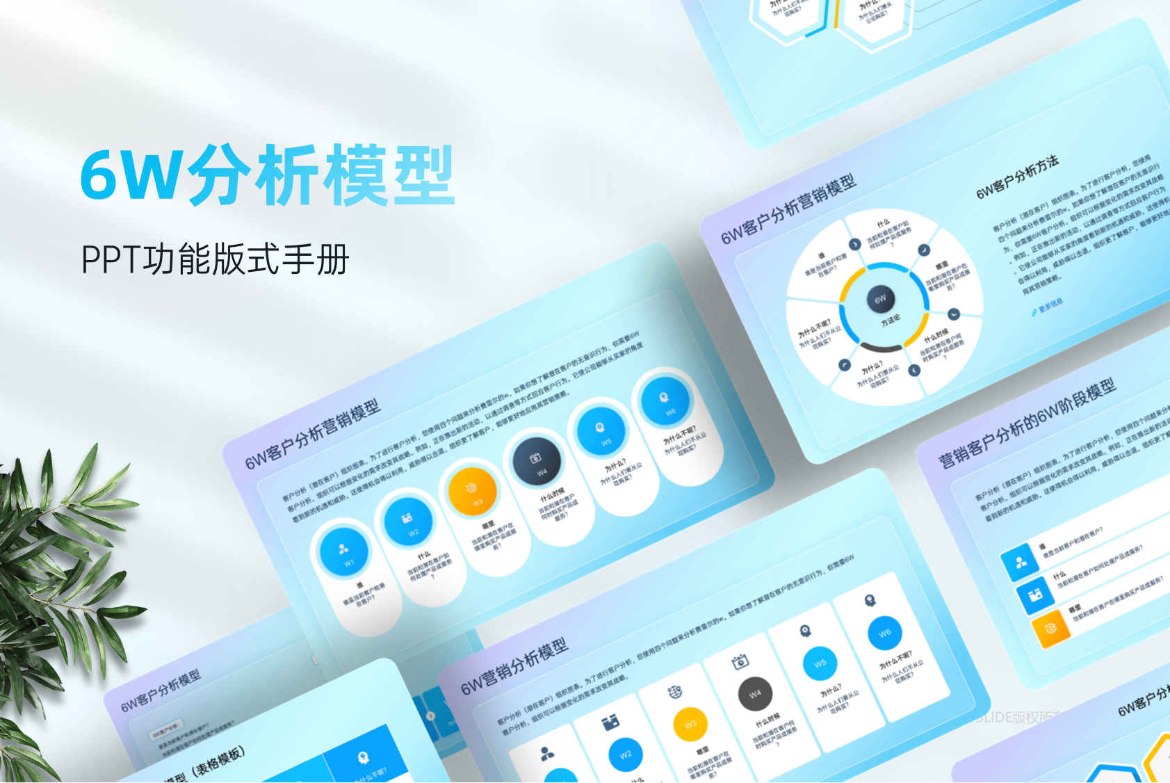 6W客户分析模型商业和市场营销PPT模板