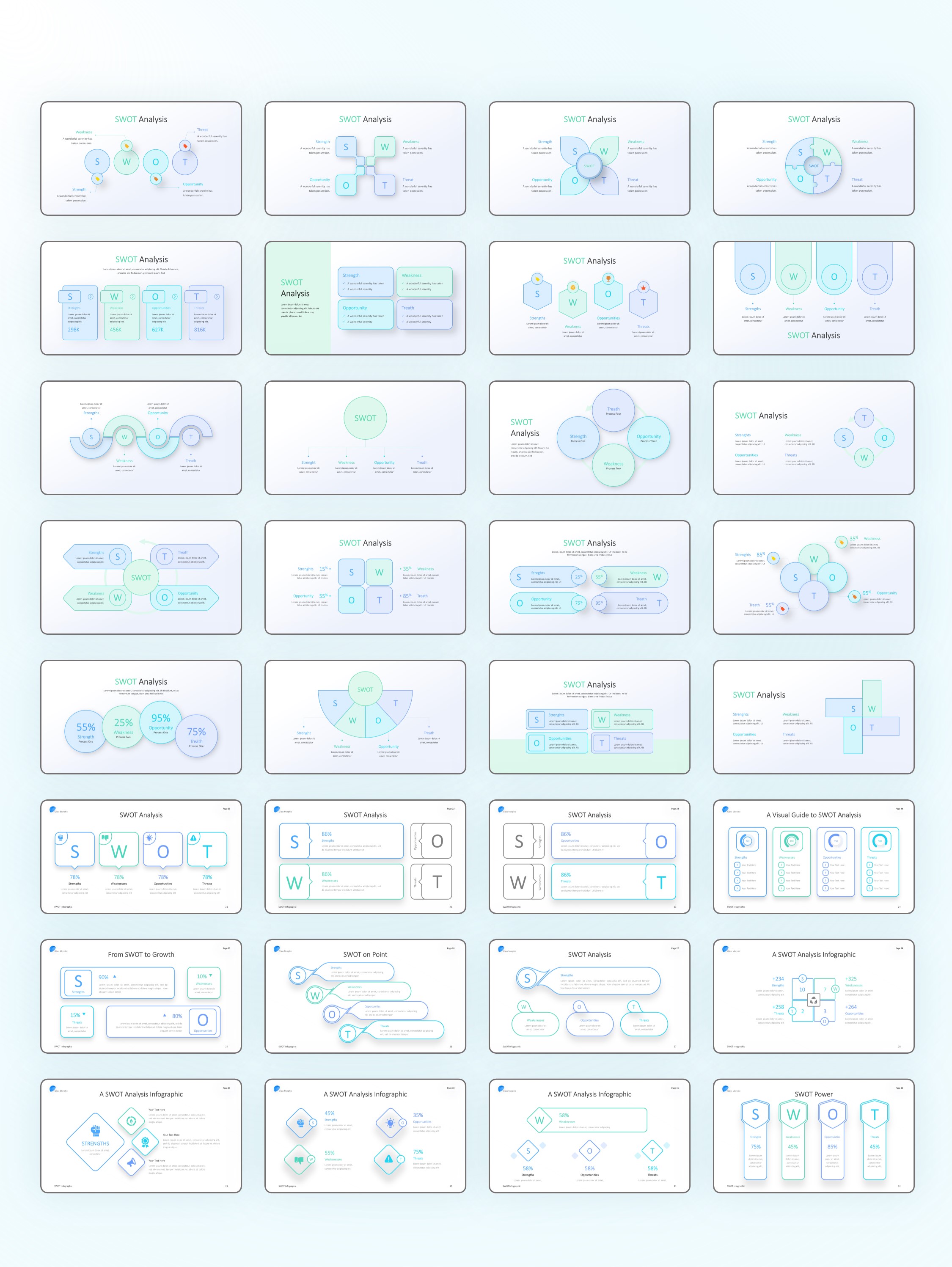 120+页SWOT分析PPT信息图示！一键换色！