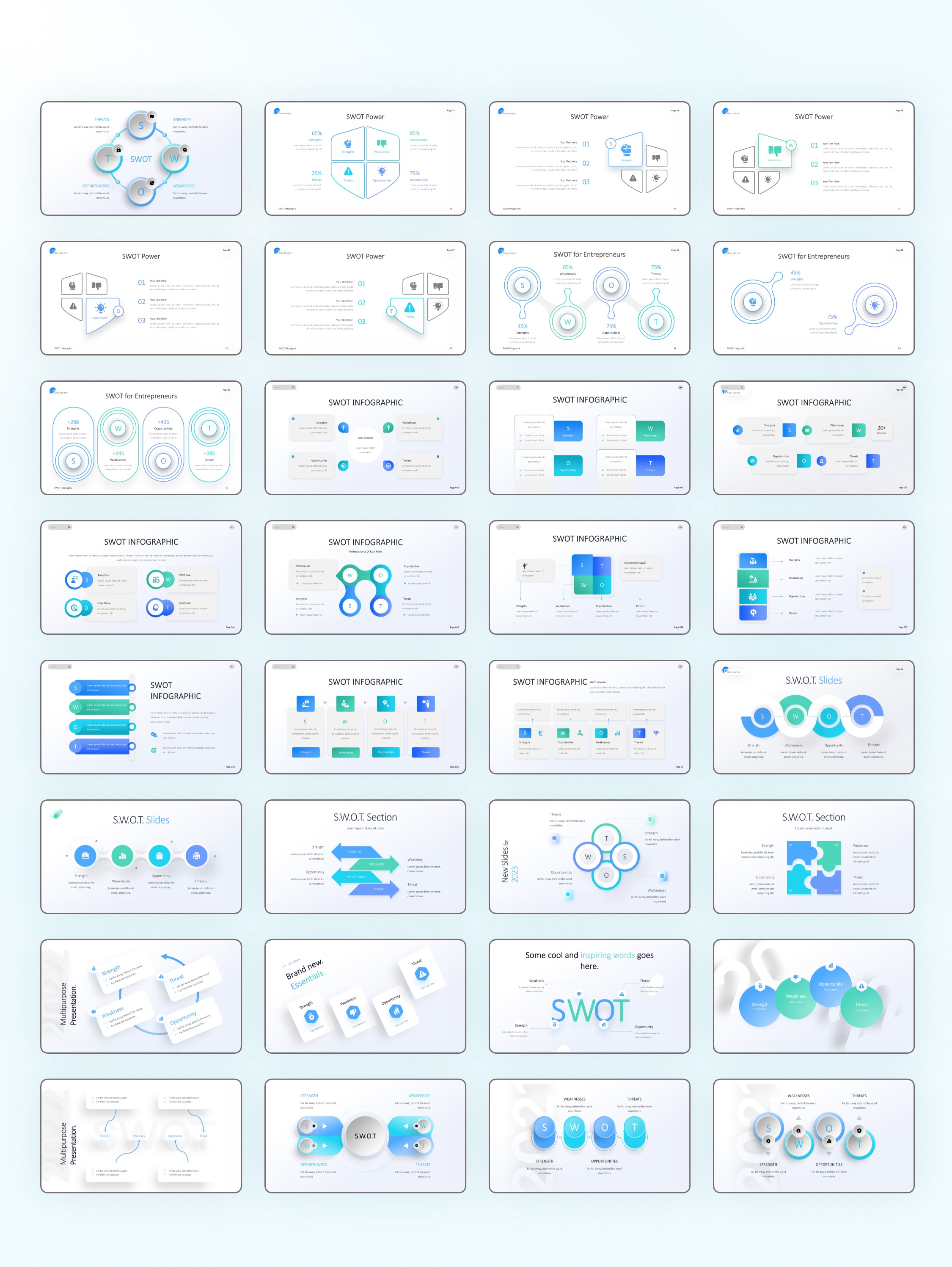 120+页SWOT分析PPT信息图示！一键换色！