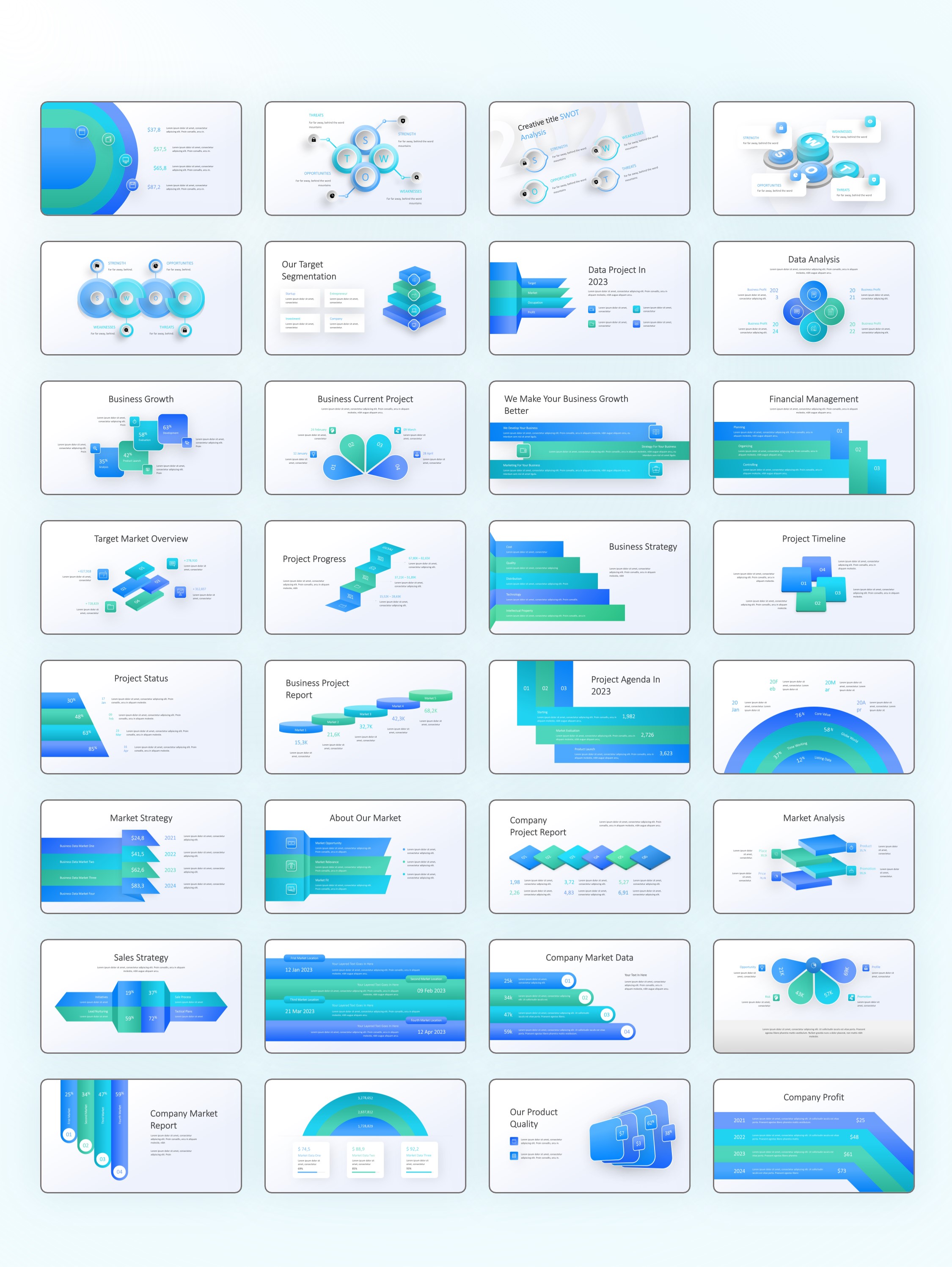 120+页SWOT分析PPT信息图示！一键换色！