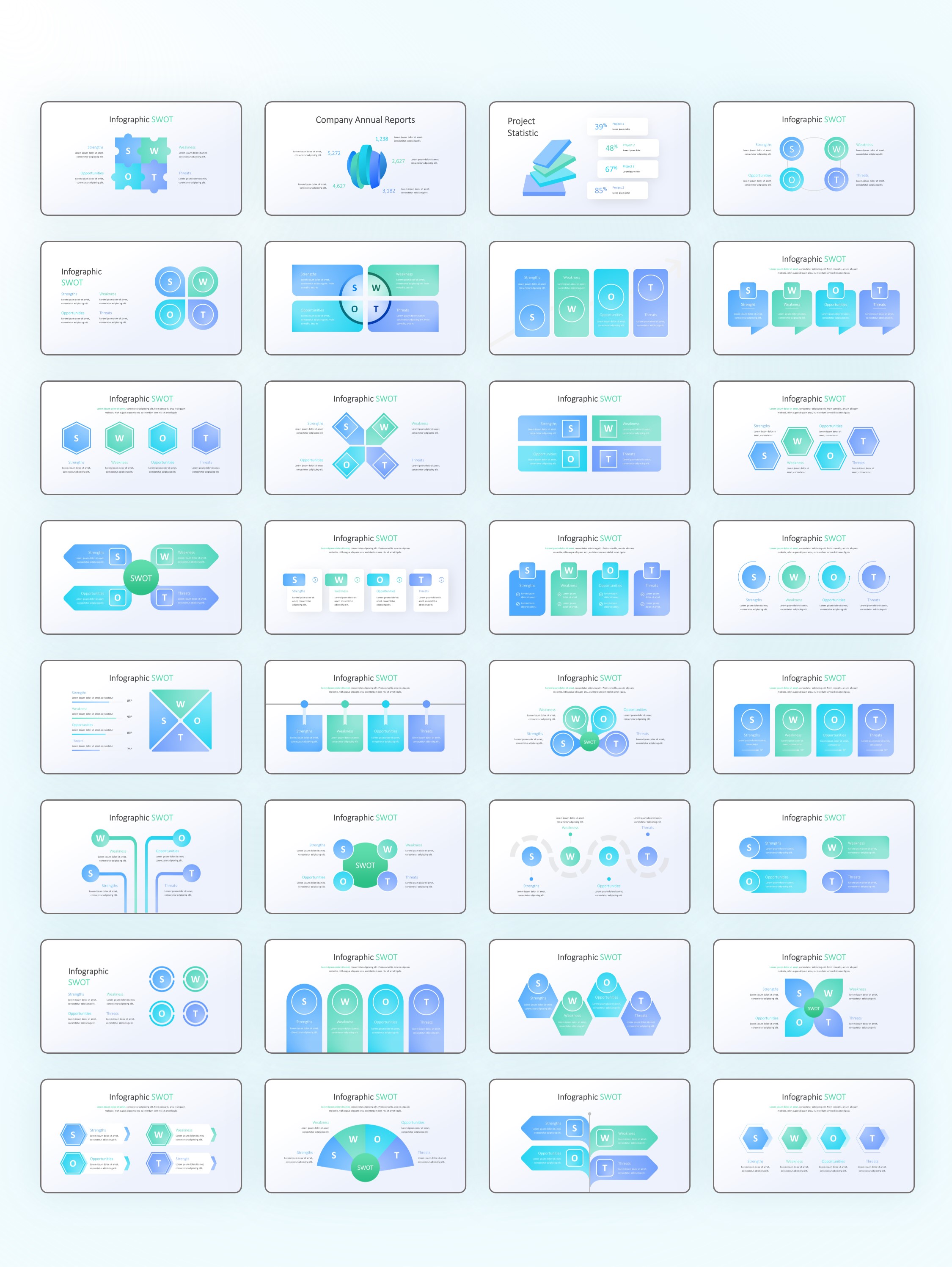 120+页SWOT分析PPT信息图示！一键换色！