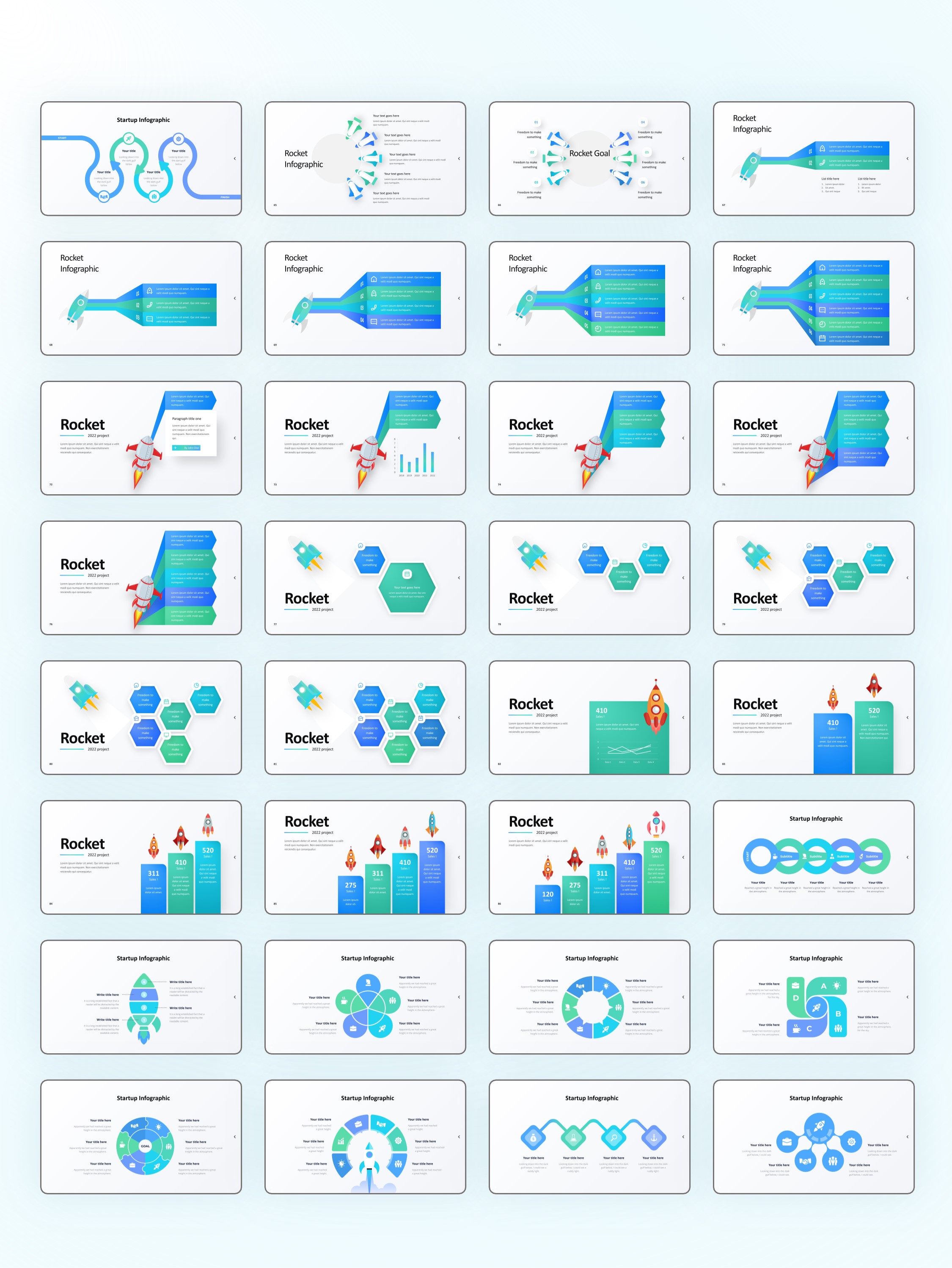 110页火箭信息图示PPT模板版式，支持一键换色！