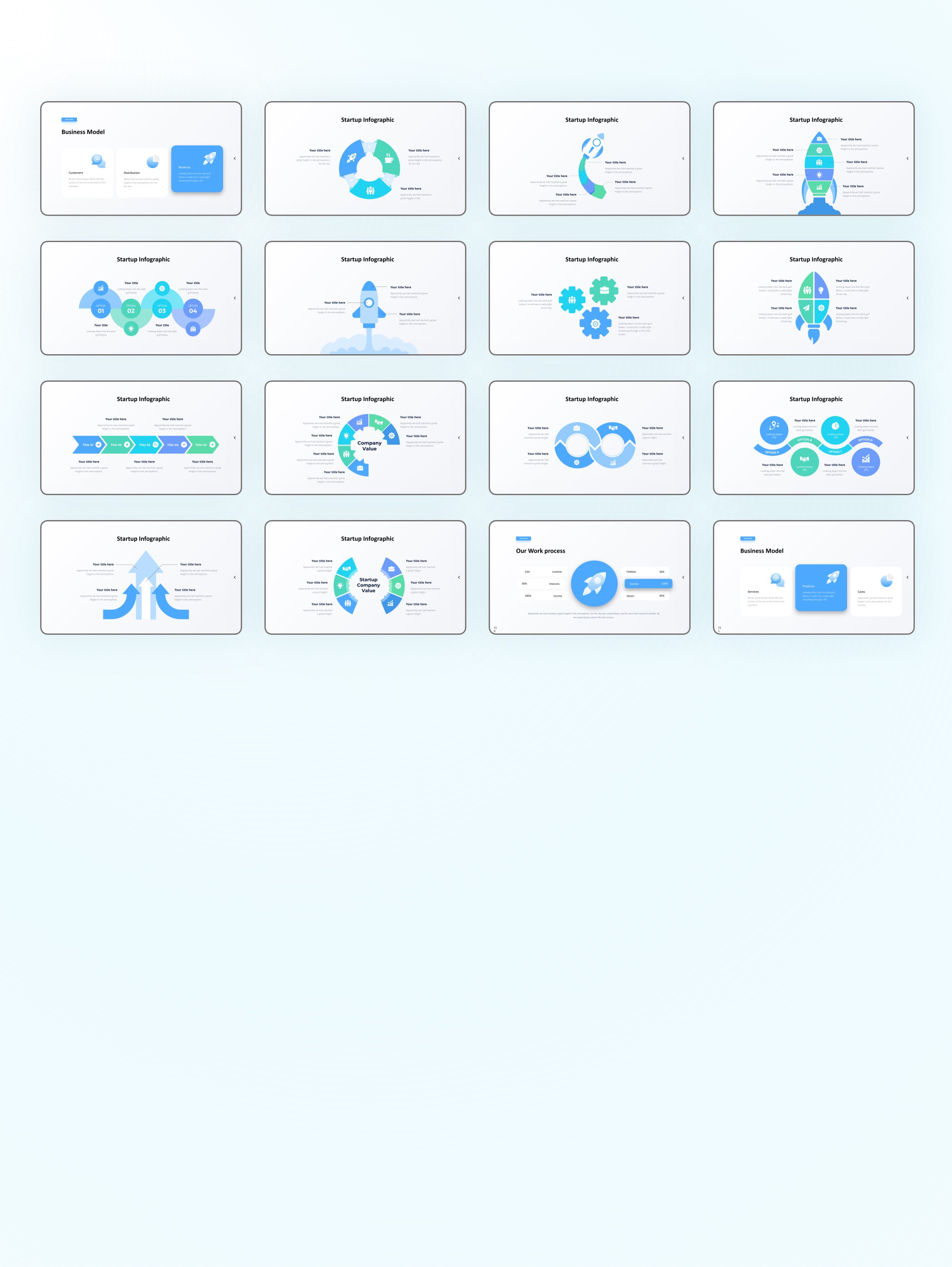 110页火箭信息图示PPT模板版式，支持一键换色！