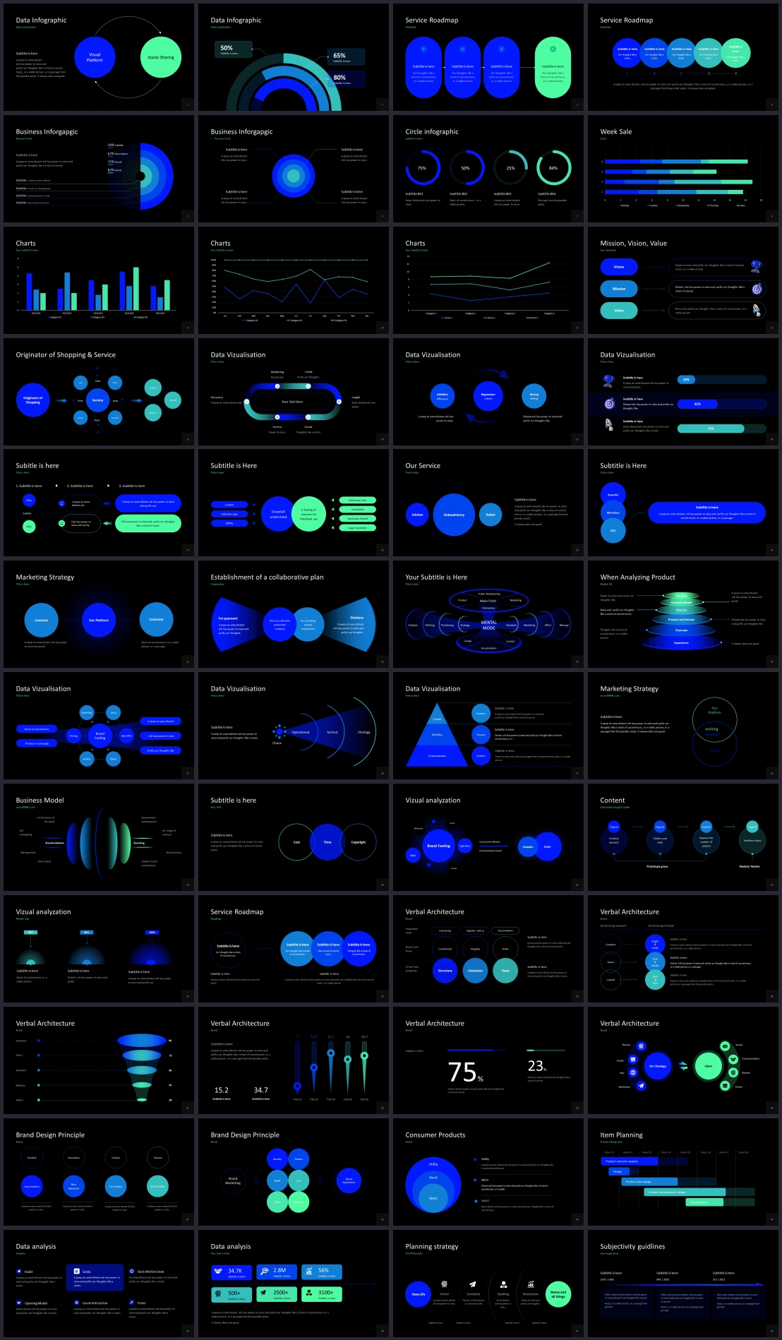 50页黑色商务逻辑图示PPT模板版式