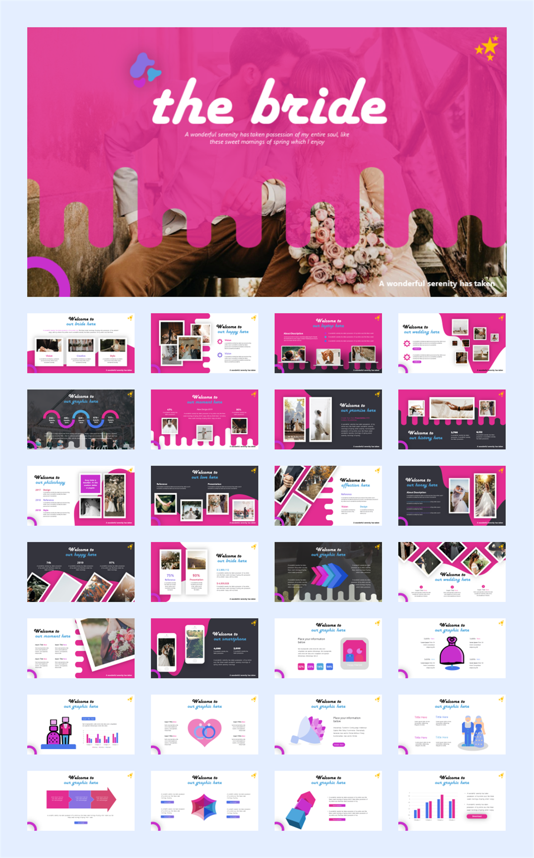 甜美爱情婚礼主题PPT模板