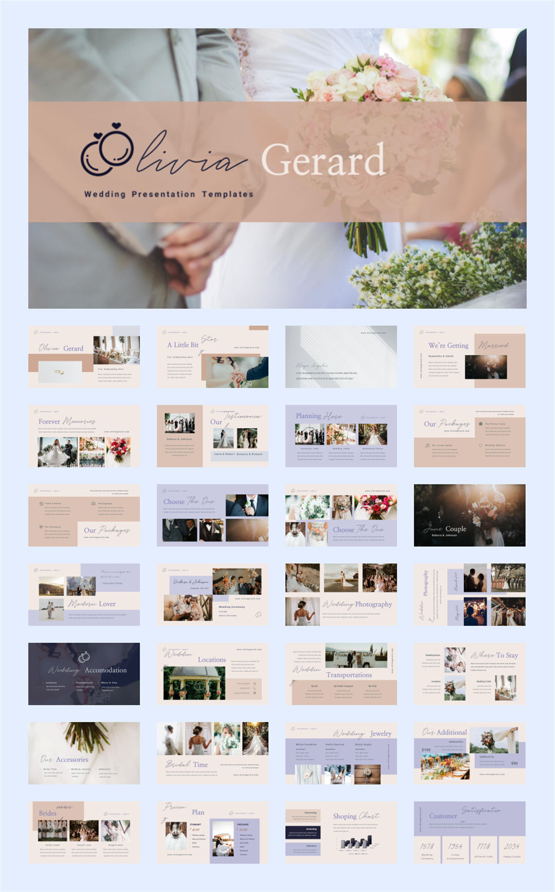 甜美爱情婚礼主题PPT模板