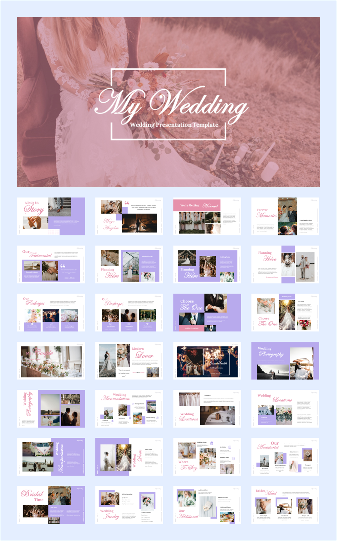 甜美爱情婚礼主题PPT模板