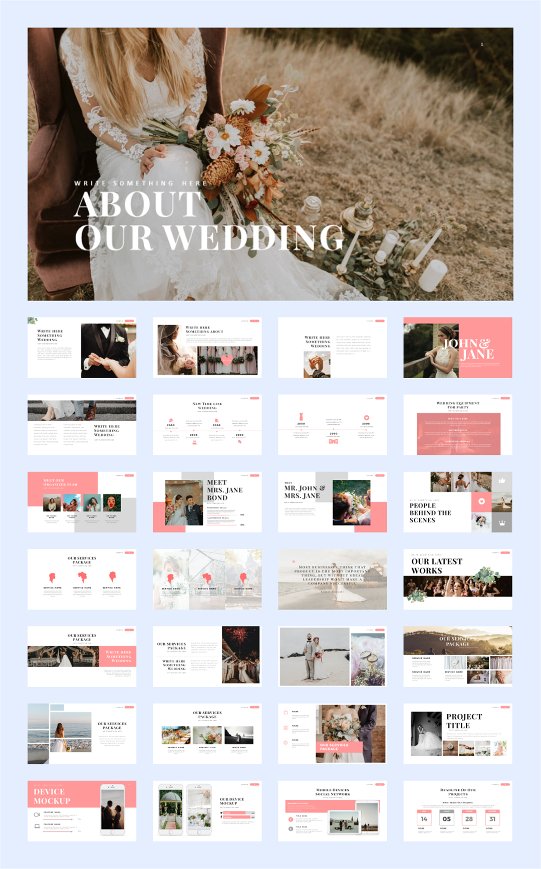 甜美爱情婚礼主题PPT模板