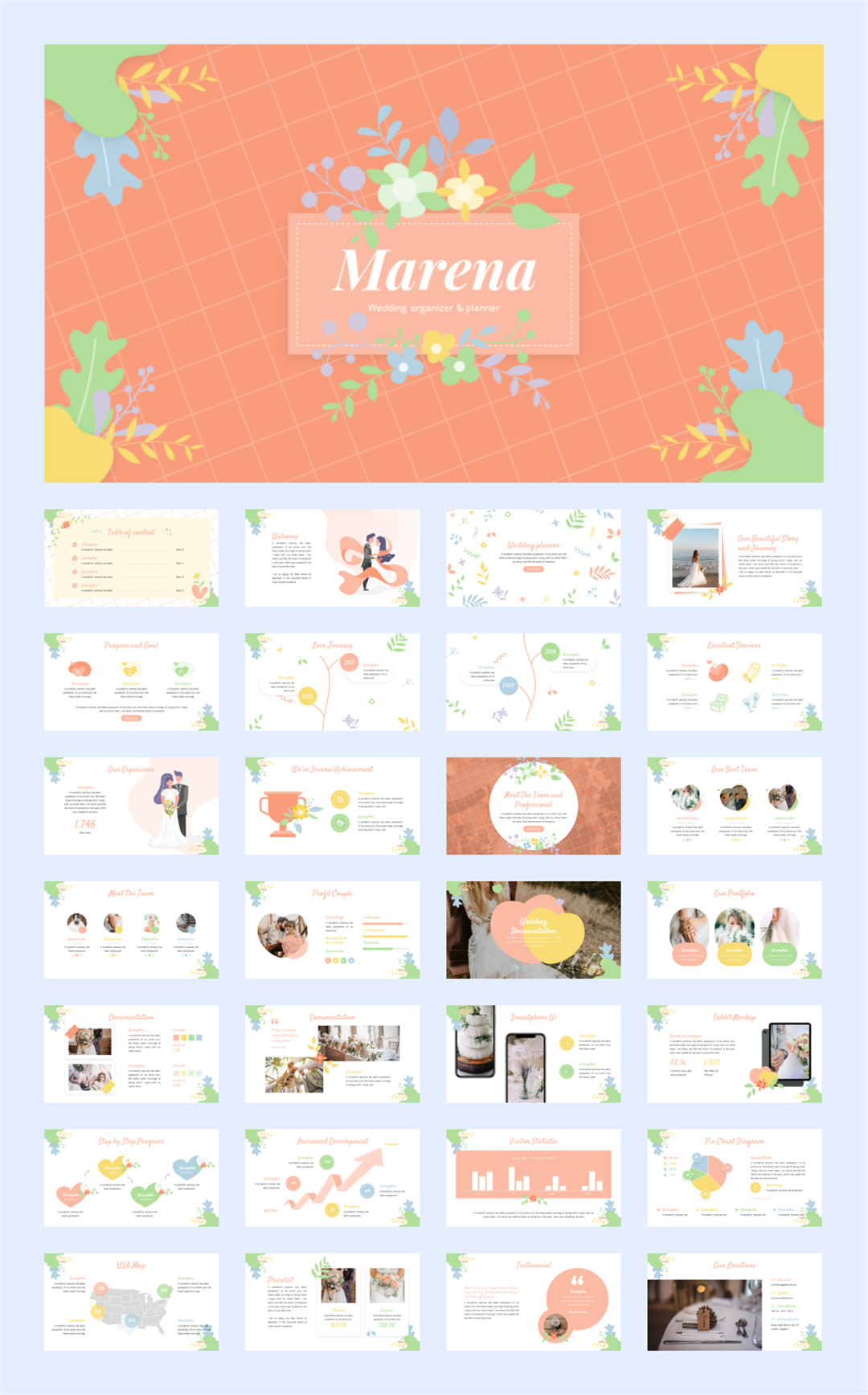 甜美爱情婚礼主题PPT模板