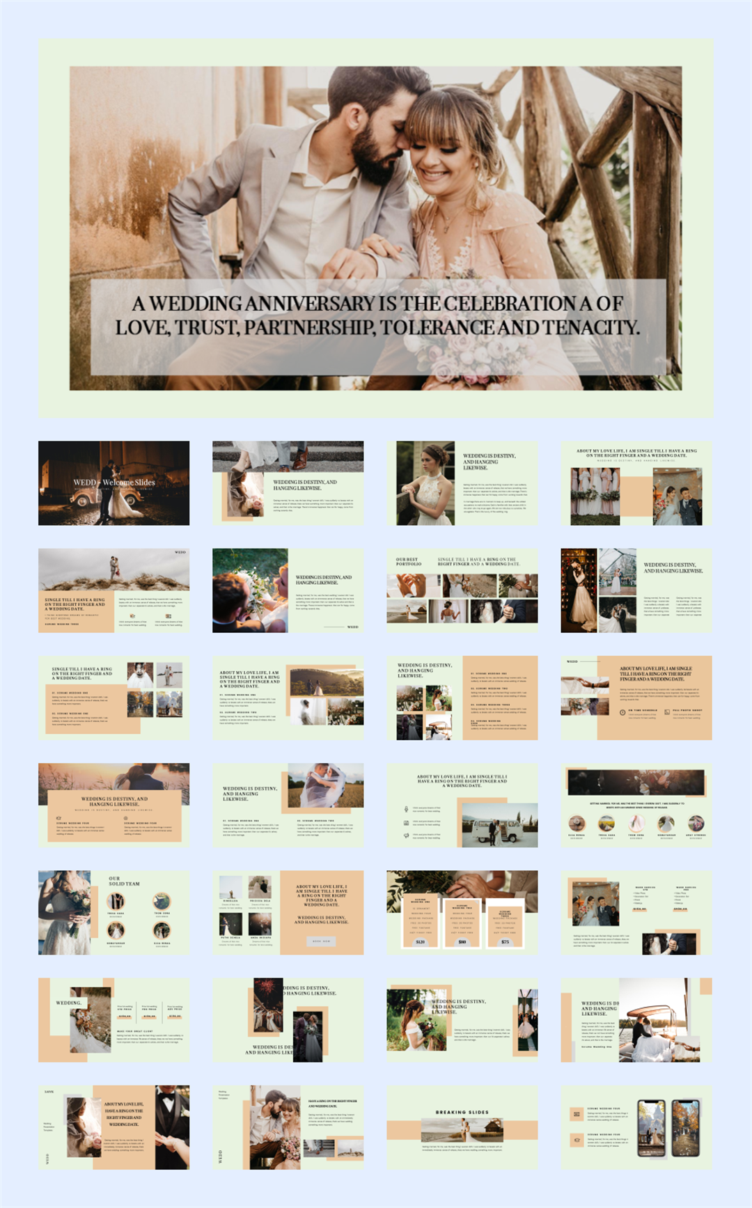 甜美爱情婚礼主题PPT模板