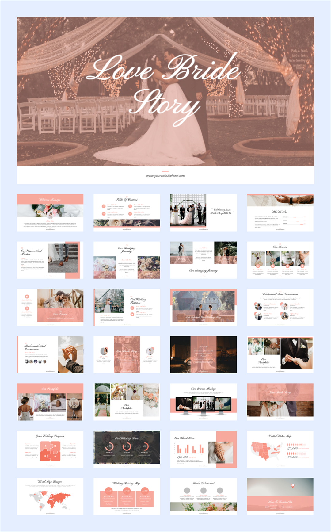 甜美爱情婚礼主题PPT模板