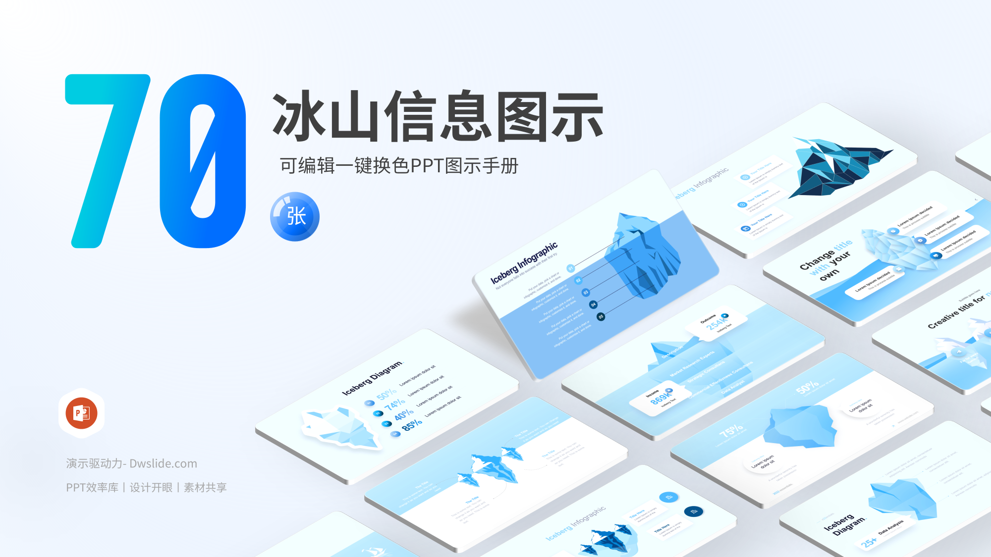 70页冰山图形项目管理PPT模板版式手册