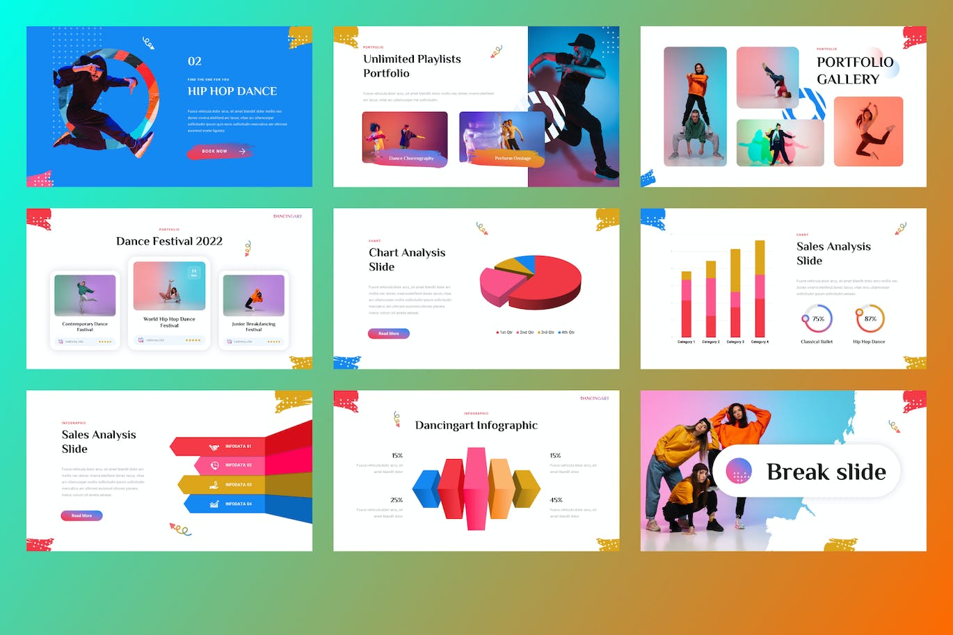 舞蹈工作室和艺术学校ppt模板 (PPTX)