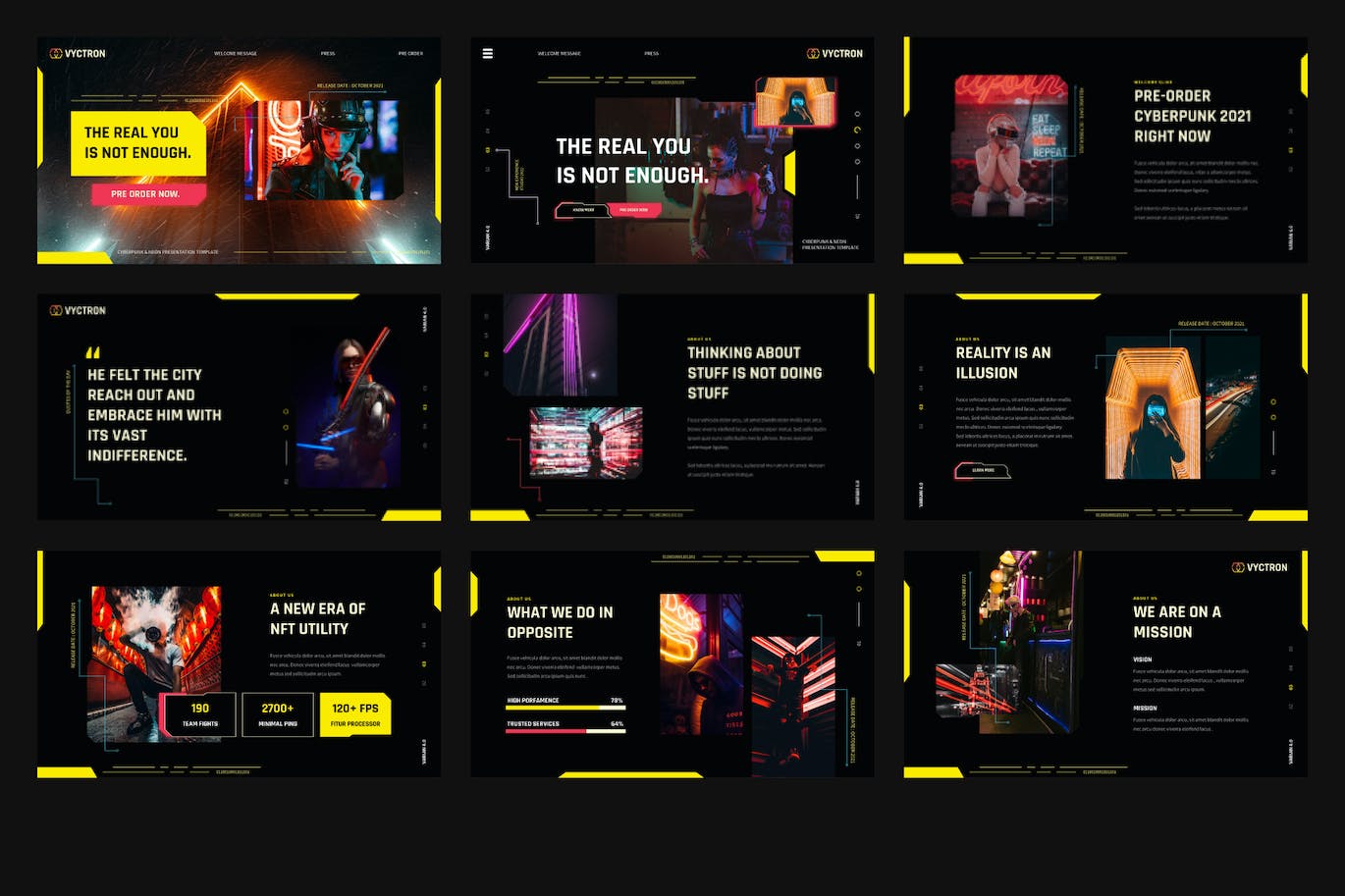 赛博朋克和霓虹灯ppt模板 (PPTX)