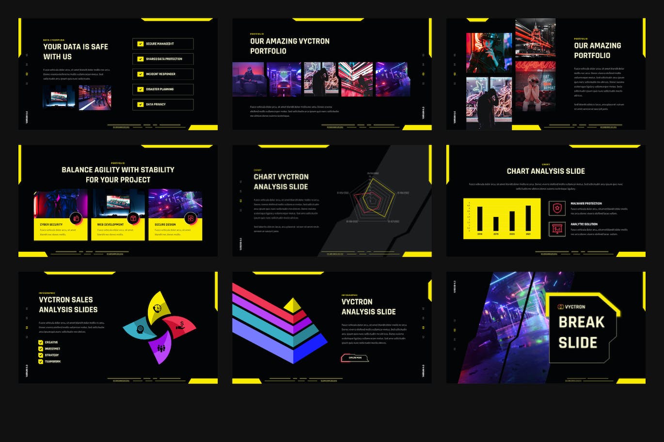 赛博朋克和霓虹灯ppt模板 (PPTX)