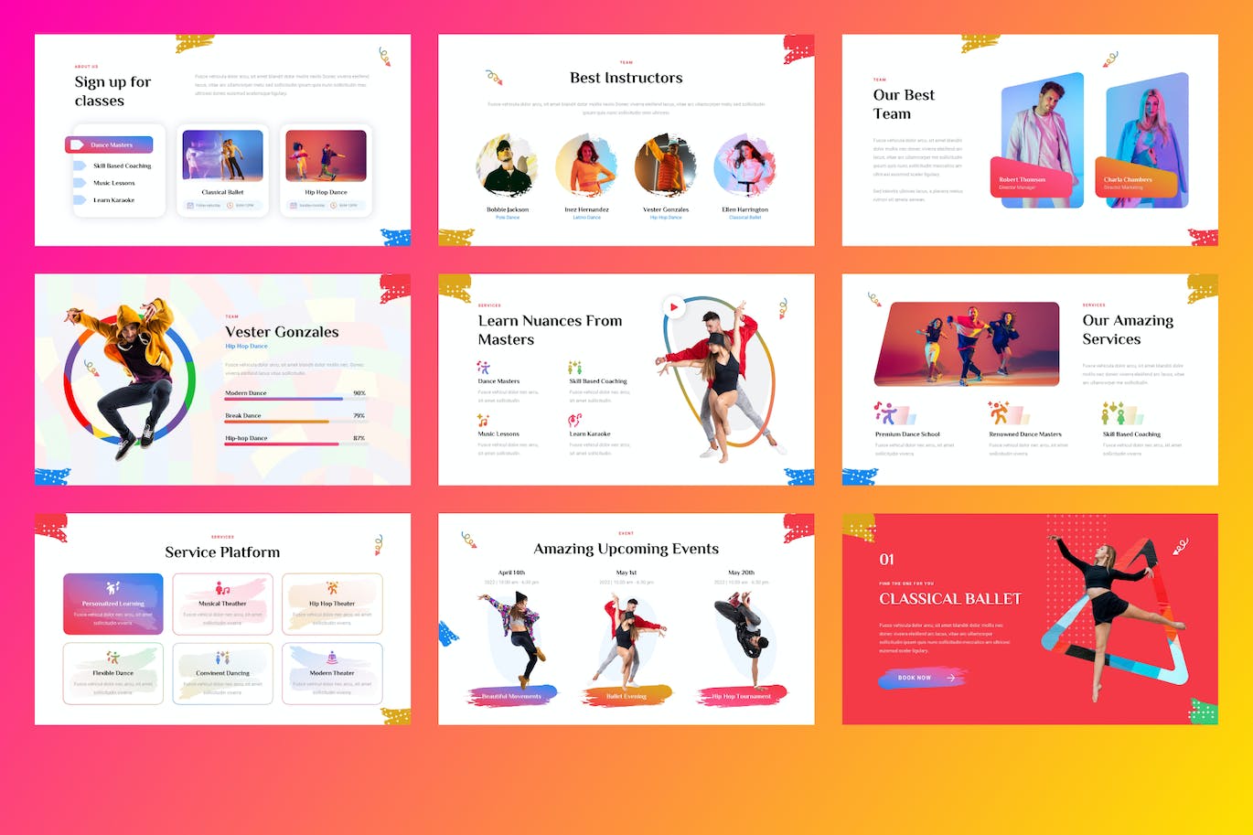 舞蹈工作室和艺术学校ppt模板 (PPTX)