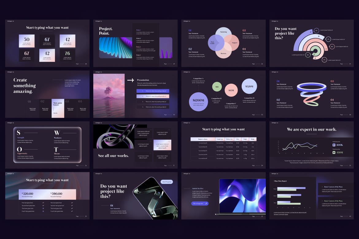 3D数字艺术创意ppt模板 (PPTX)