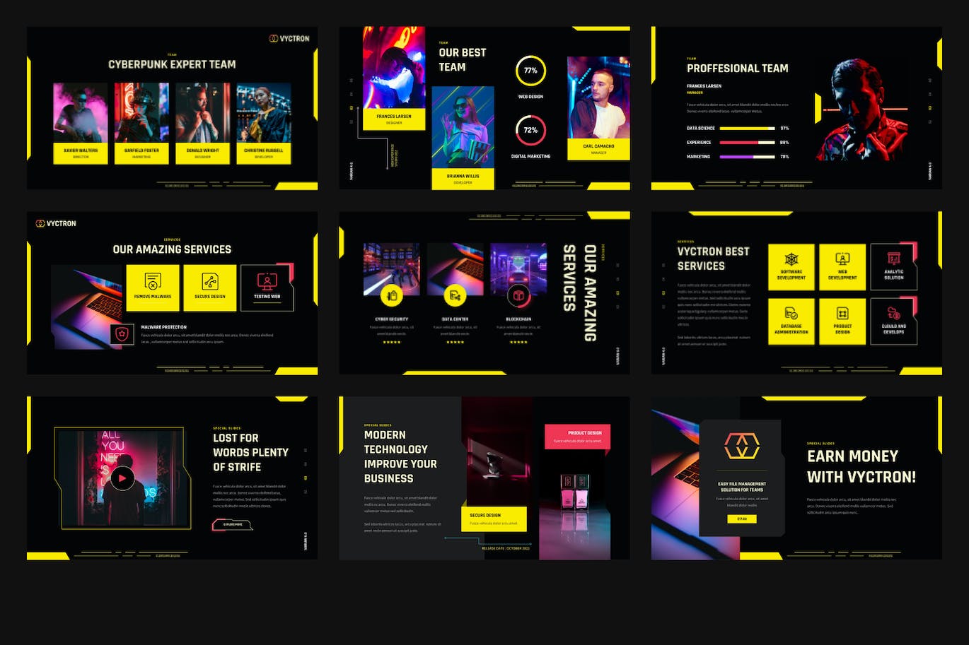 赛博朋克和霓虹灯ppt模板 (PPTX)