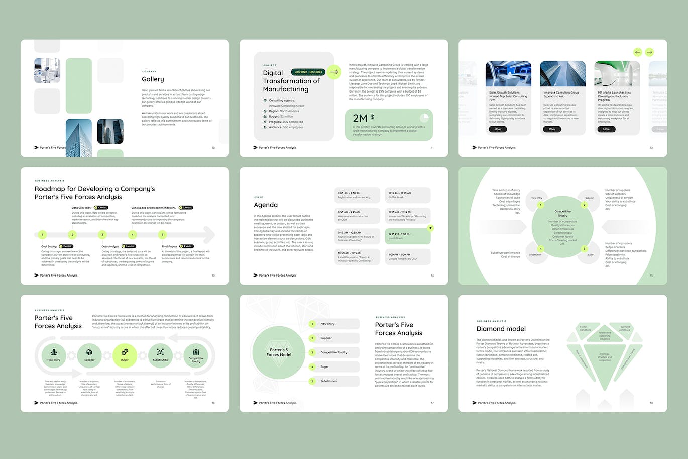 波特五力分析图表ppt模板 (PPTX,PDF)
