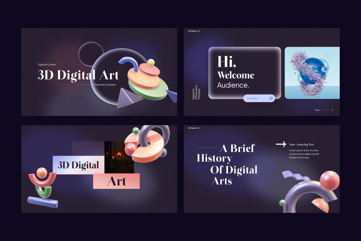 3D数字艺术创意ppt模板 (PPTX)