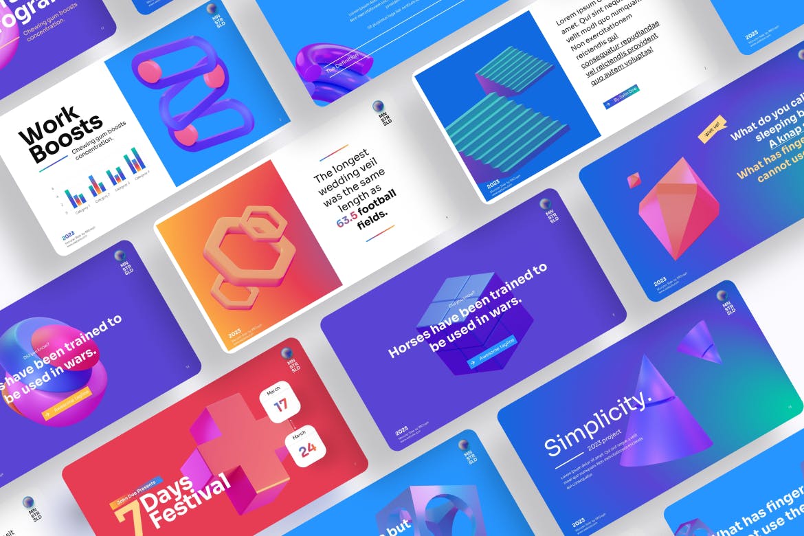 3D PNG元素项目演示ppt模板 (PPTX)