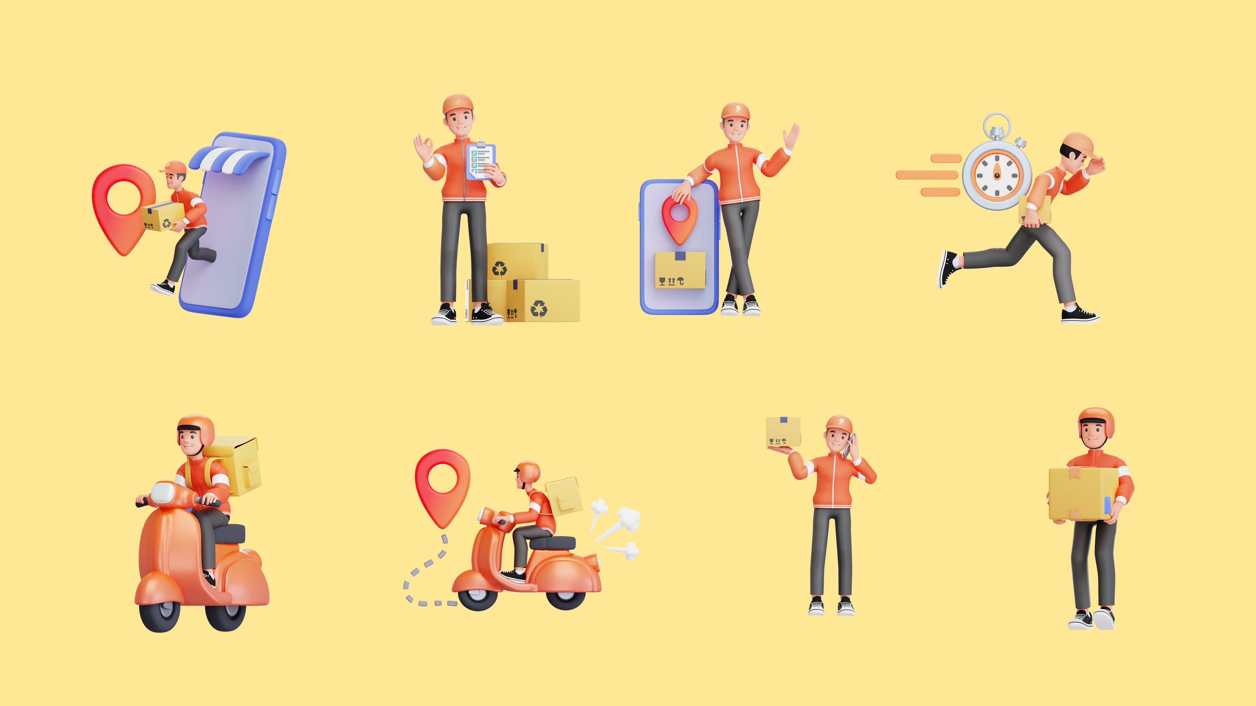 3D立体快递员图标素材