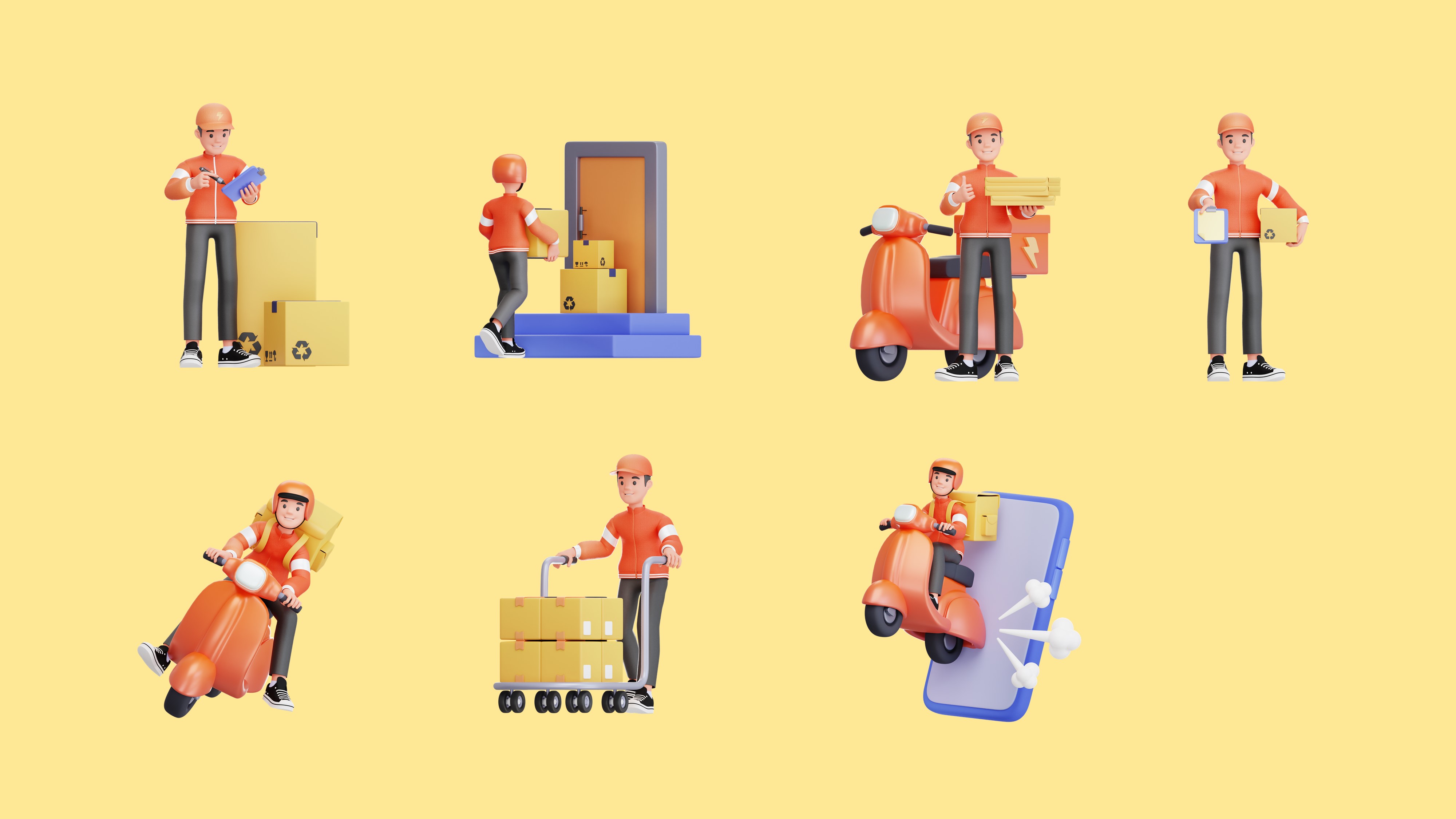 3D立体快递员图标素材