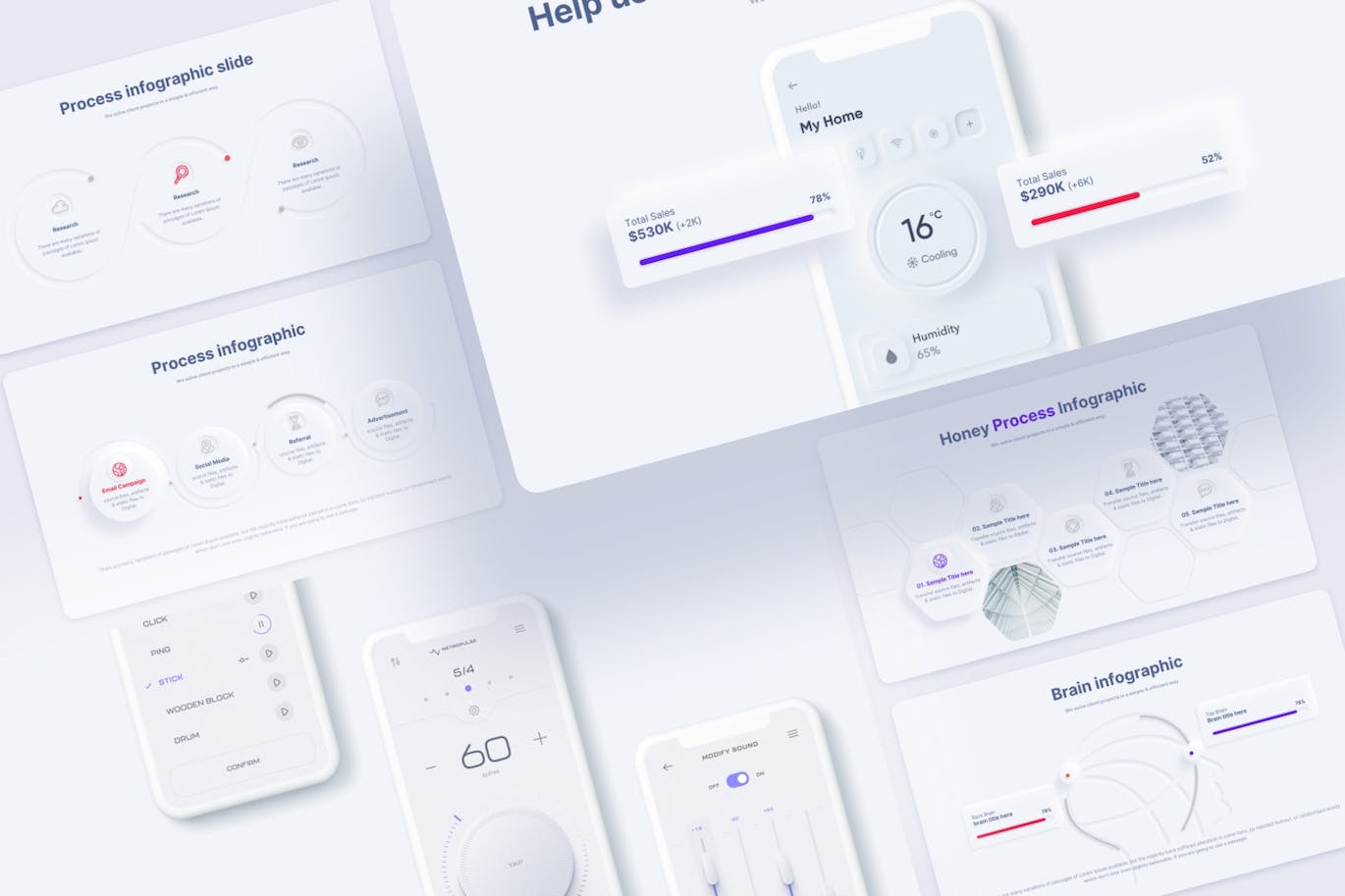 新拟态风拟物化风格数据展示ppt模板 (PPTX)