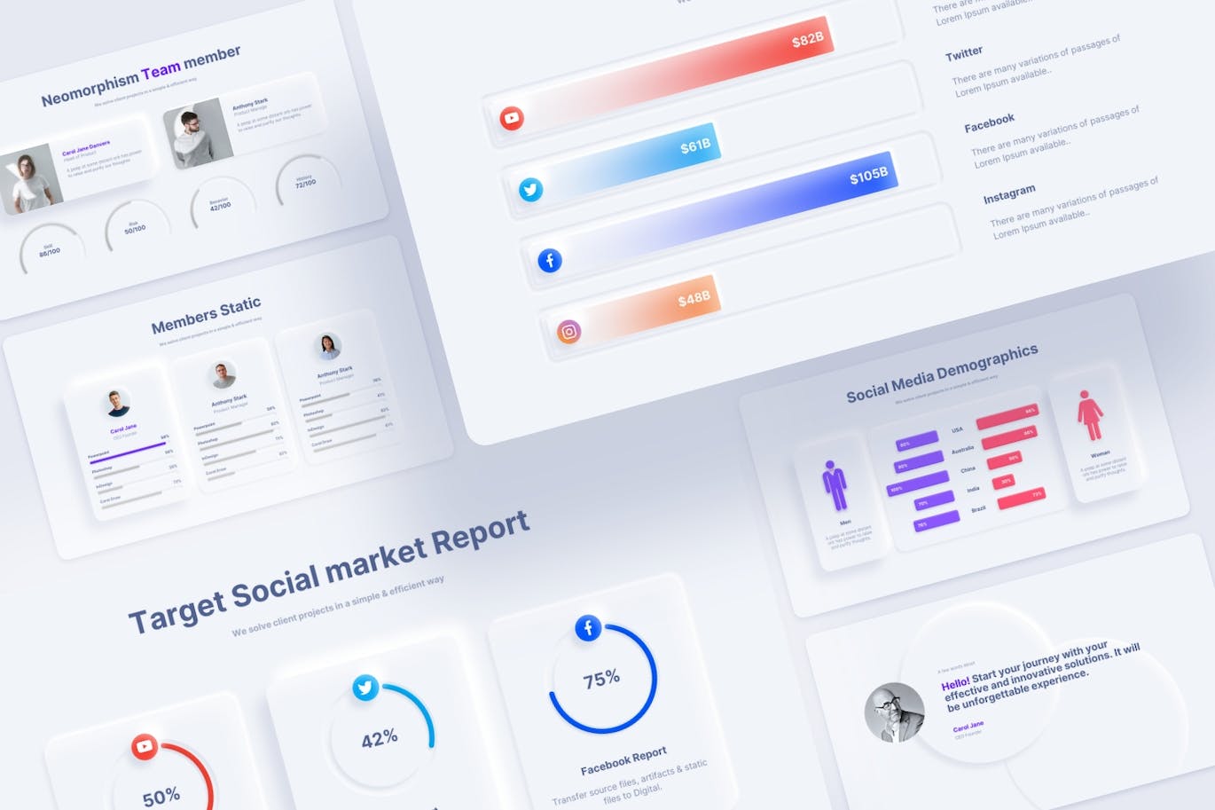 新拟态风拟物化风格数据展示ppt模板 (PPTX)