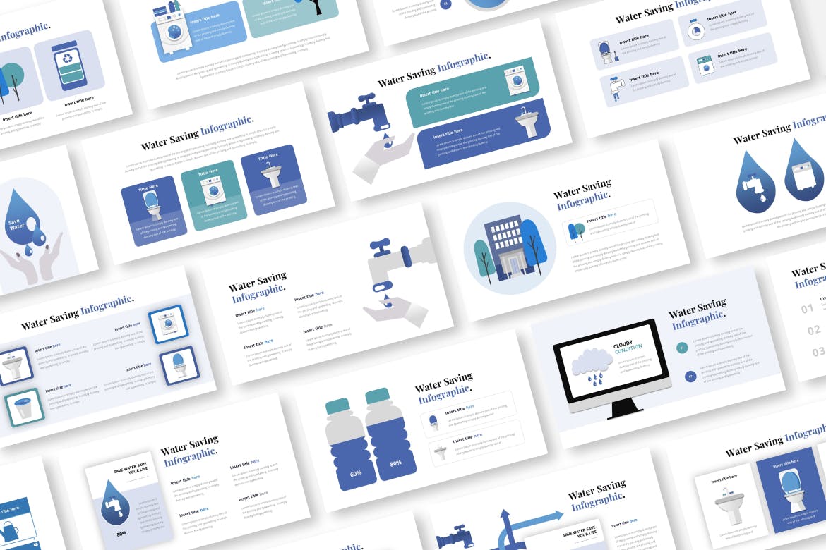 节水信息图表PPT模板 (PPT,PPTX)