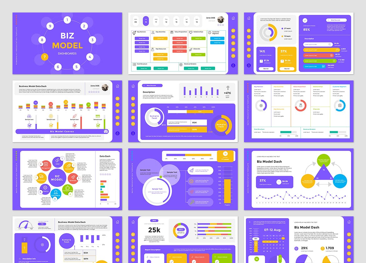 商业模式介绍仪表板大数据图表PPT模版 (PPTX)