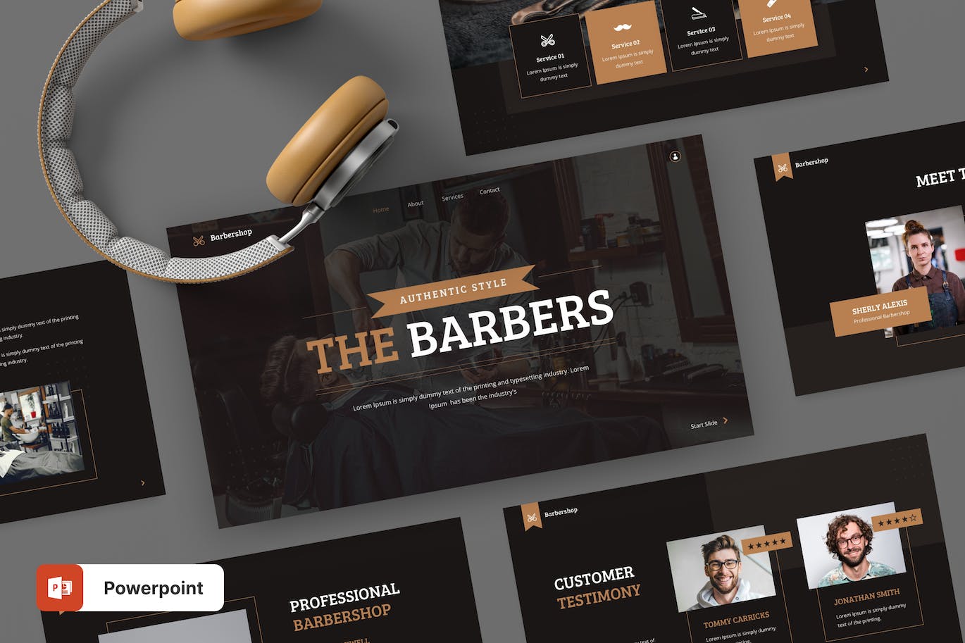 理发师-理发店和剃须相关PPT模版 (PPTX)