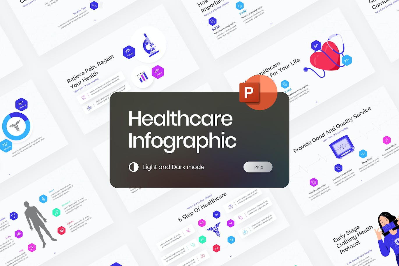 医疗保健信息图表PPT模板 (PPTX)