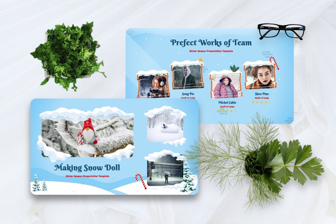 冬季白雪元素圣诞PPT模板 (PPTX)