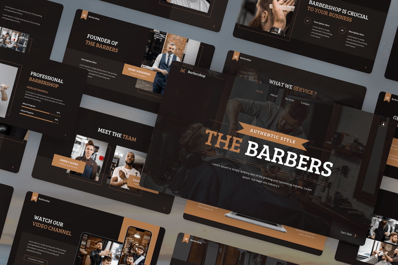 理发师-理发店和剃须相关PPT模版 (PPTX)