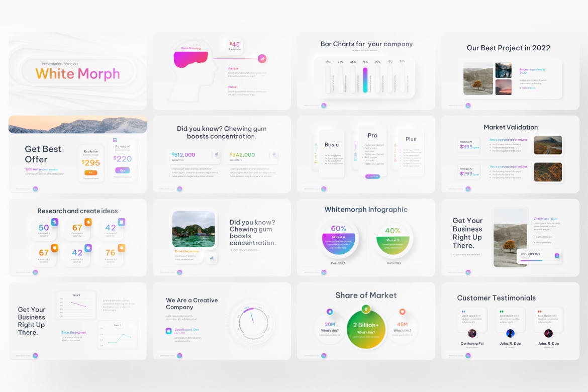 白色变形拟物化风格ppt模板 (PPTX)