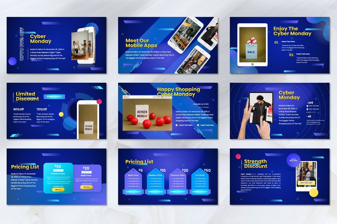 网络星期一购物活动PPT模板 (PPTX)