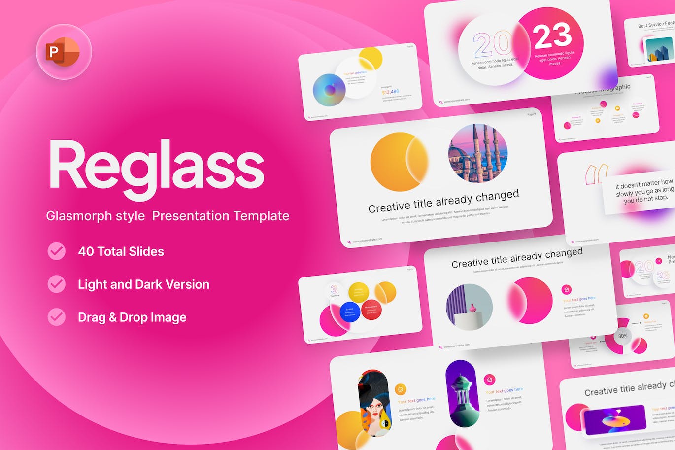 圆形元素半透玻璃ppt模板 (PPTX)