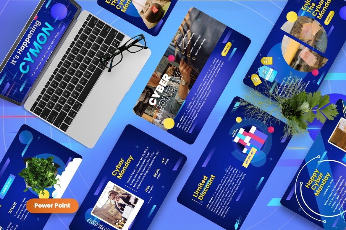 网络星期一购物活动PPT模板 (PPTX)