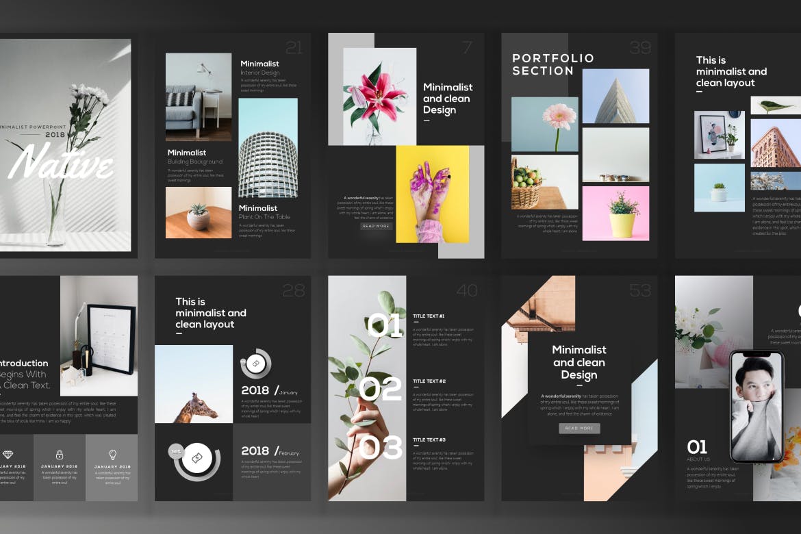 极简主义肖像竖版PPT模版 (PPTX)