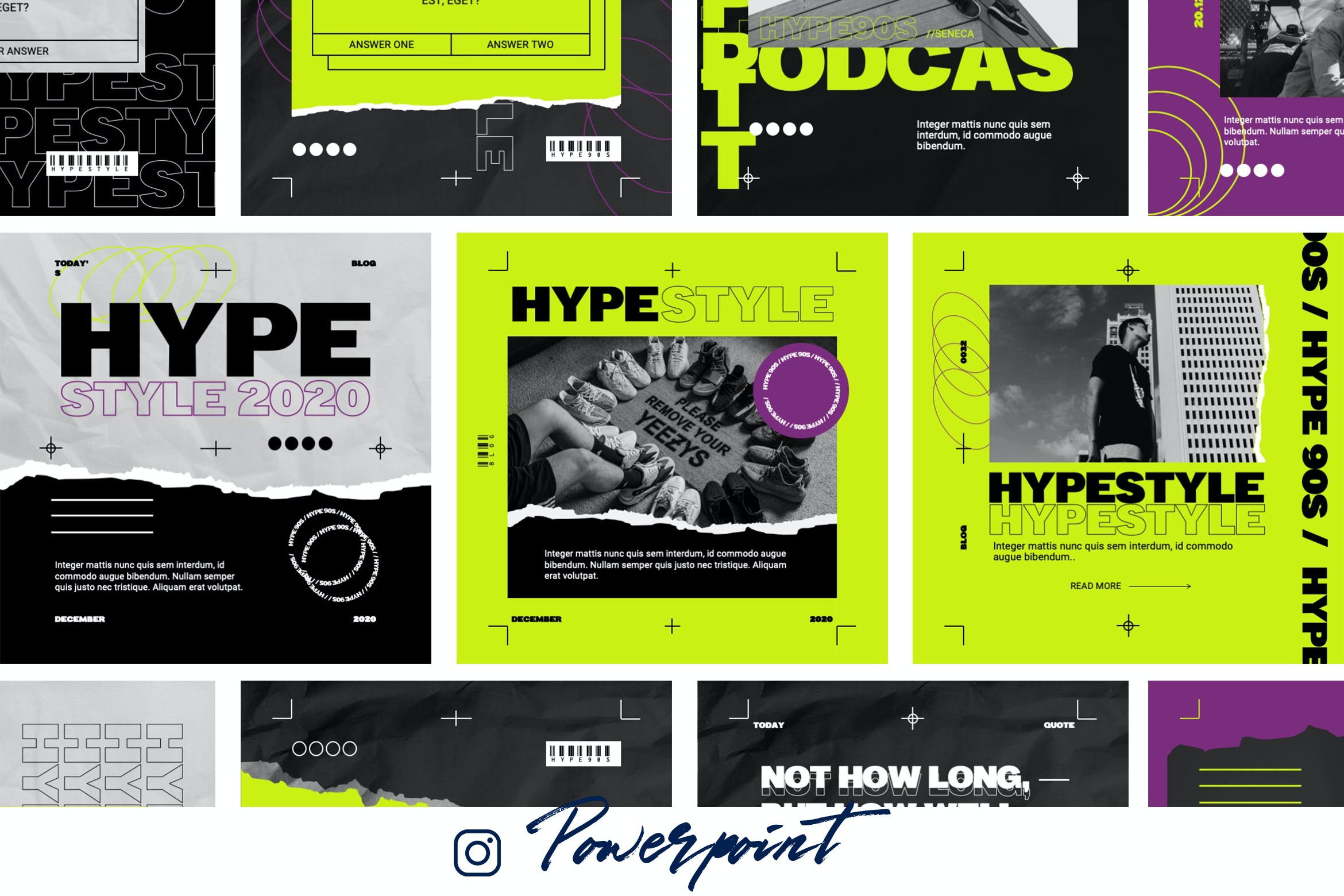 酷炫90风时尚方形&竖版PPT模板 (pptx)