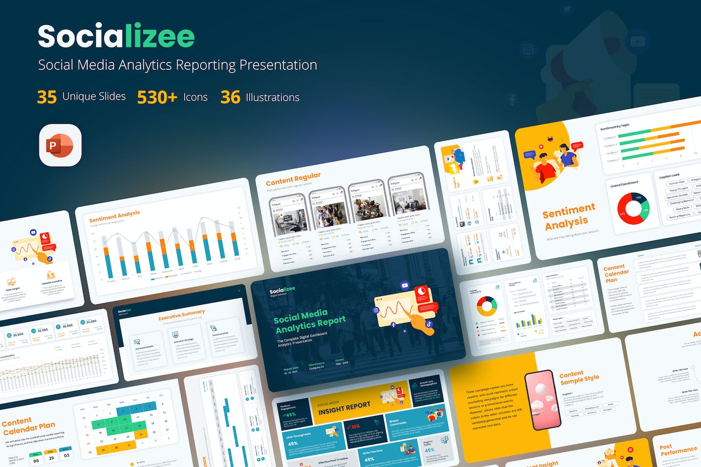 社交媒体分析报告PPT模版 (PPTX)