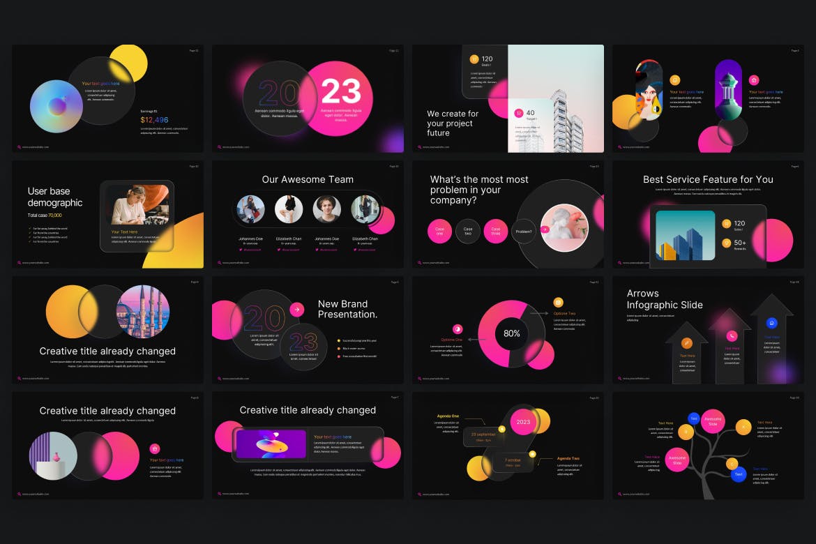 圆形元素半透玻璃ppt模板 (PPTX)