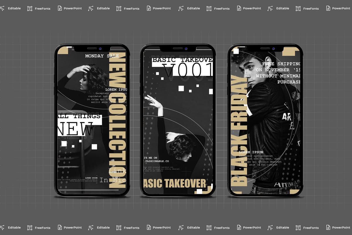 竖版时尚杂志黑金风PPT模板 [PPTX]