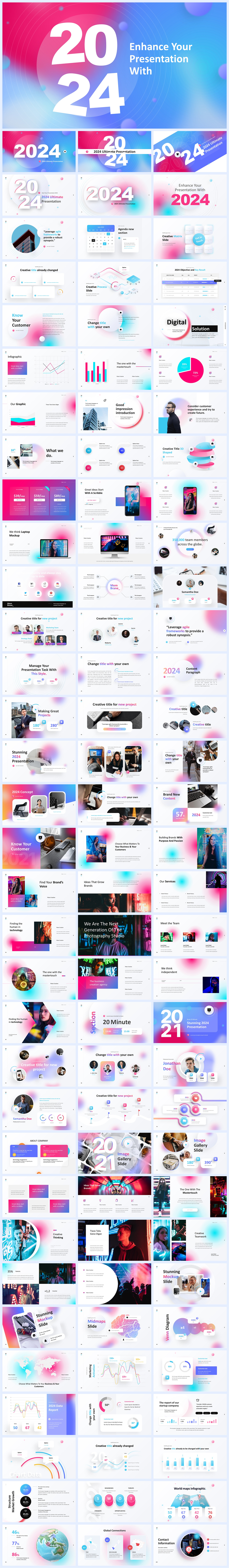 100页彩色扁平毛玻璃风动态PPT模板版式