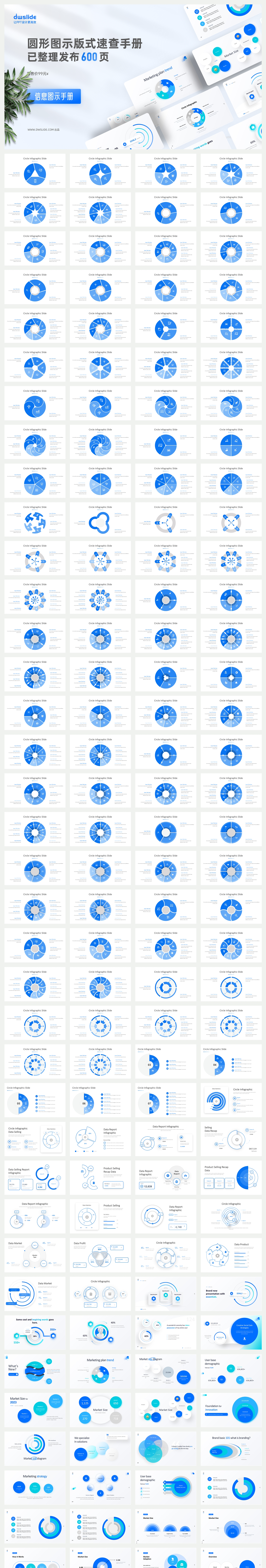 600页可一键换色的圆形循环PPT模板版式！